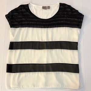 Chico's Black and White Striped Sheer Yoke Blouse